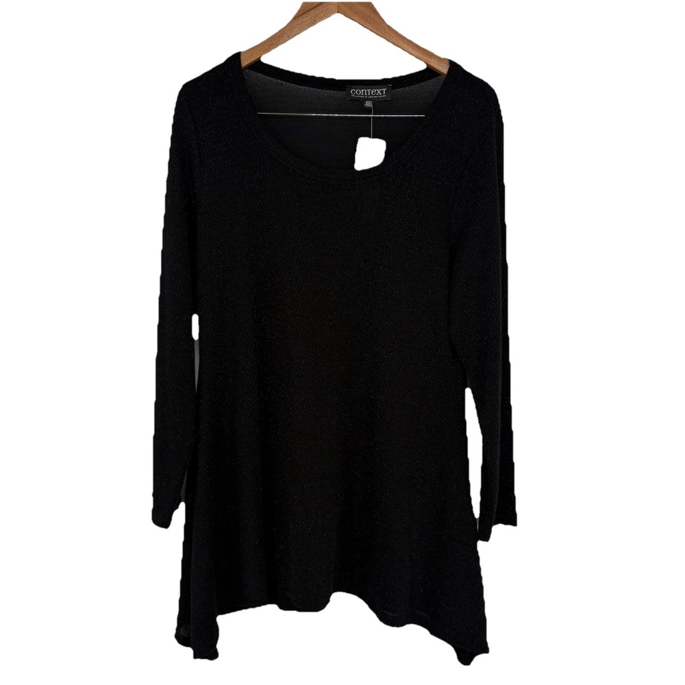 Lord & Taylor Context Womens Metallic Stretch Tunic Top XL Black Capsule Minimal